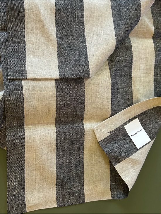 Solino Home Other - 100% Linen Solino Home Table Runner Black Cabana Stripe 14x72 New